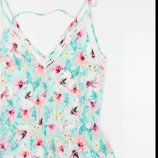 New Look Womens Blue Floral Romper One-Piece Size L
