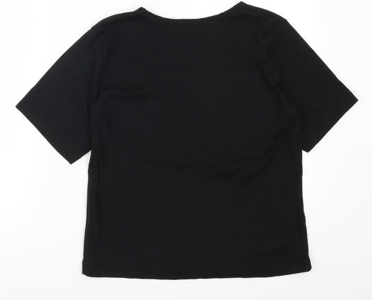 Jan Eva Womens Black Basic T-Shirt Size 12