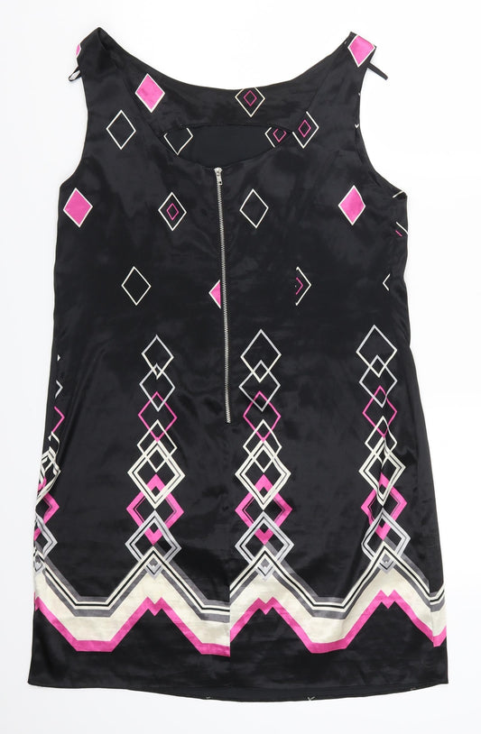 Marina Kaneva Womens Black Geometric Tank Dress Size 14 - Pink