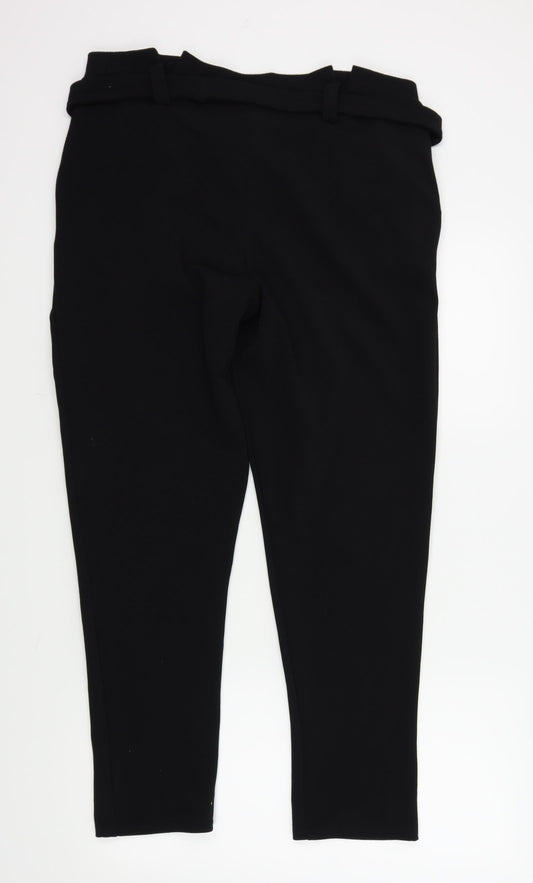 Preworn Womens Black Trousers Size 14 L29 in - Frill Detail