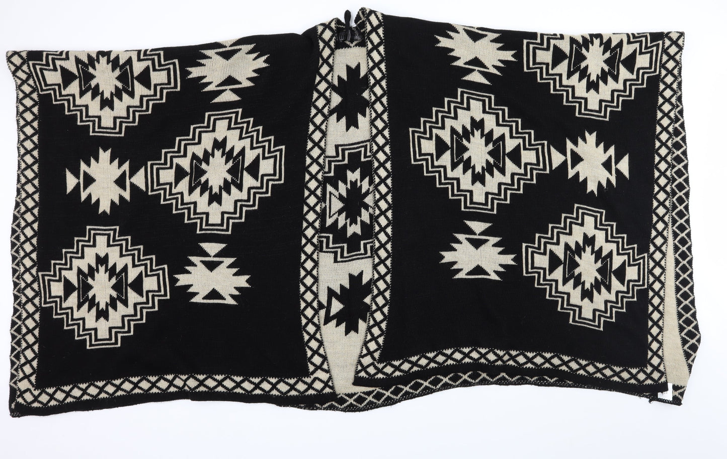 New Image Womens Black Geometric Knit Shawl/Wrap