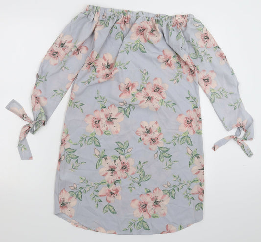 New Look Womens Grey Floral Basic Blouse Size 8