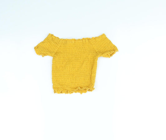 Primark Girls Yellow Basic T-Shirt Size 7 Years
