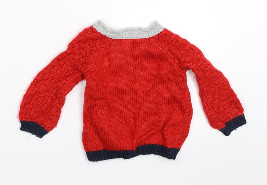 George Boys Red Pullover Jumper Size 9-12 Months - christmas