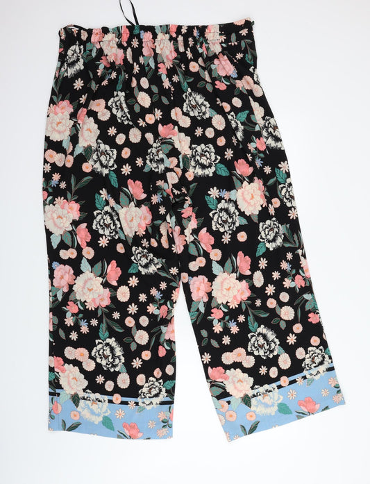 Evans Womens Black Floral Trousers Size 38 in L25 in