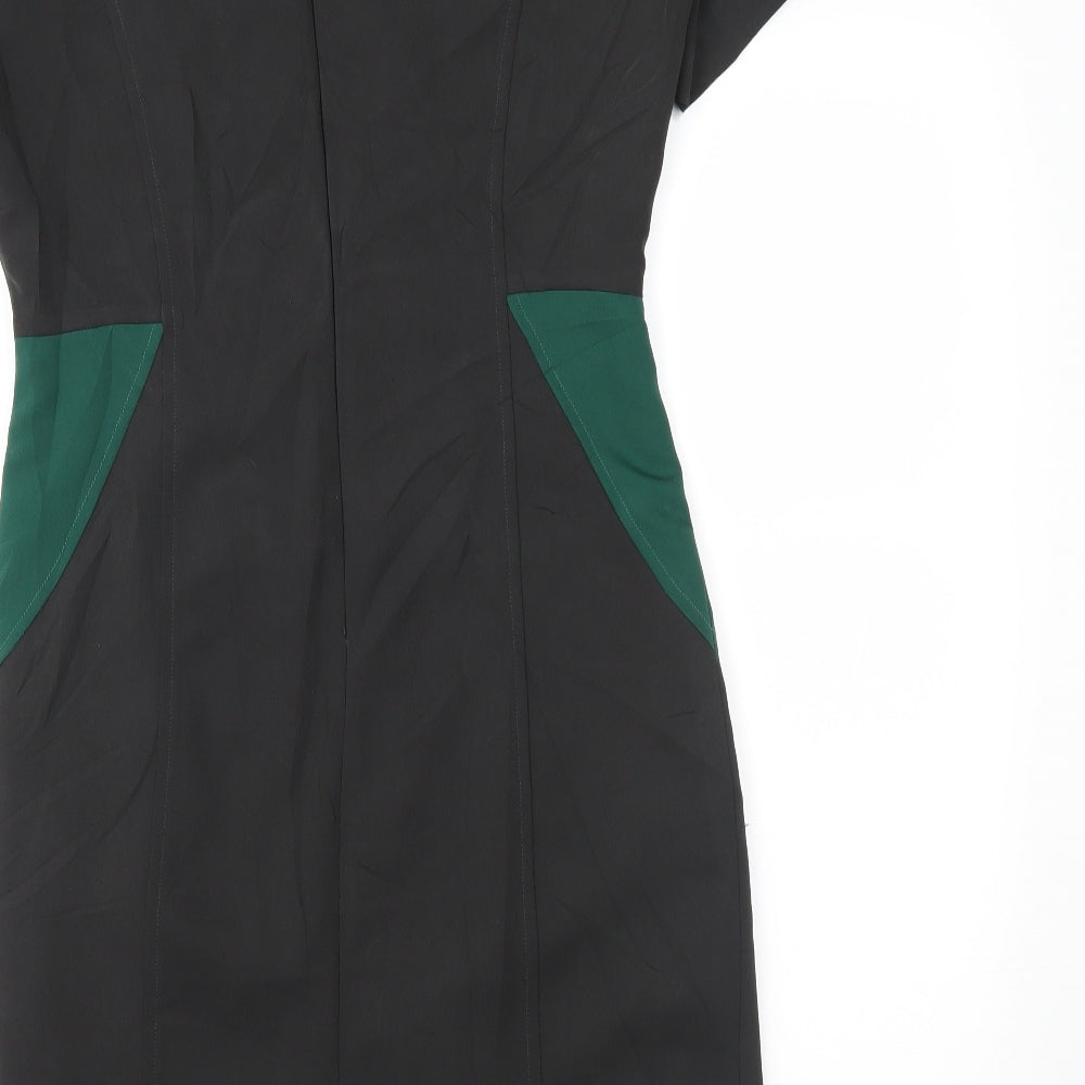 Preworn Womens Black Colourblock Pencil Dress Size 10