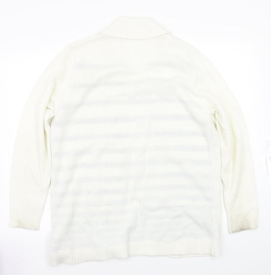 EWM Womens White Striped Pullover Jumper Size L