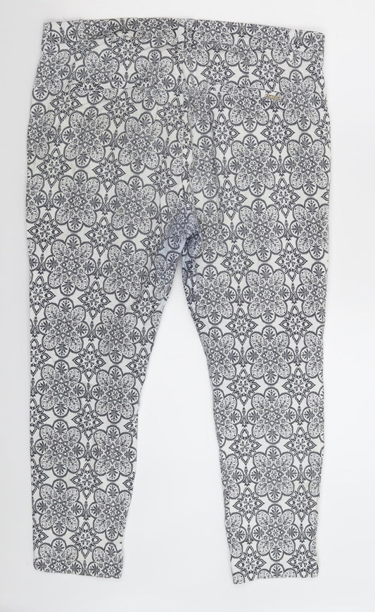 Preworn Womens White Floral Trousers Size 38 in L25 in