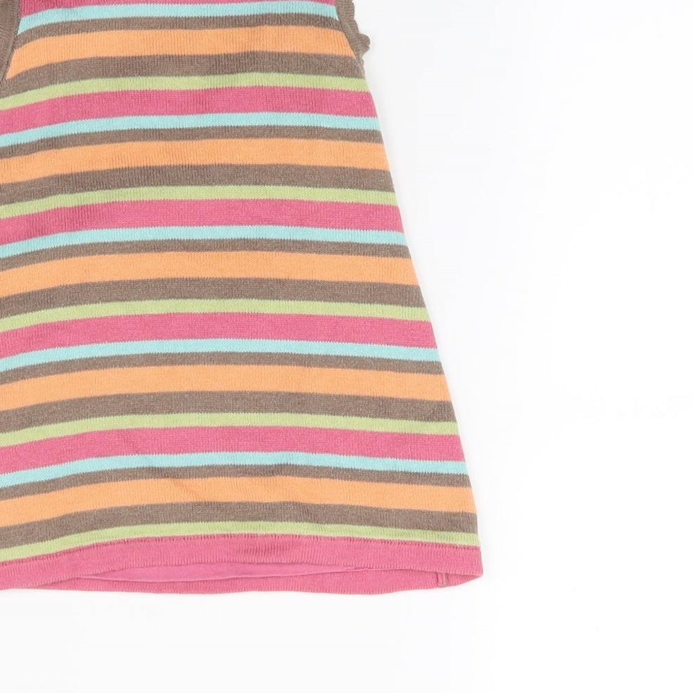 Brand and care label for Mini moda girls’ multicoloured striped knit jumper dress, size 6-9, months