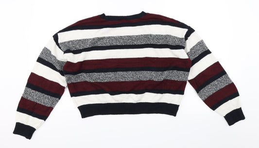 Divided Womens Black Striped Pullover Jumper Size L - Cropped