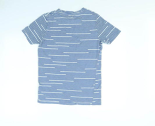 Another Influence Womens Blue Striped Basic T-Shirt Size M