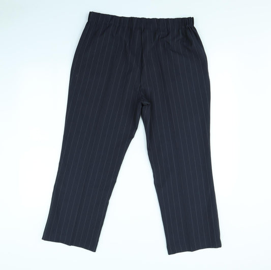 straight Leg Womens Blue Striped Trousers Size 14 L24 in