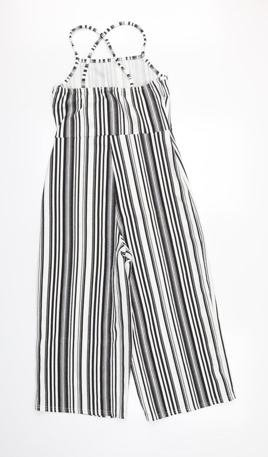 Select Womens White Striped Jumpsuit One-Piece Size 8 L17 in