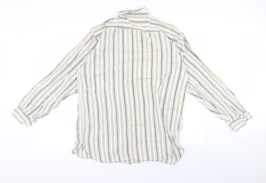 RAM Womens White Striped Basic Button-Up Size L
