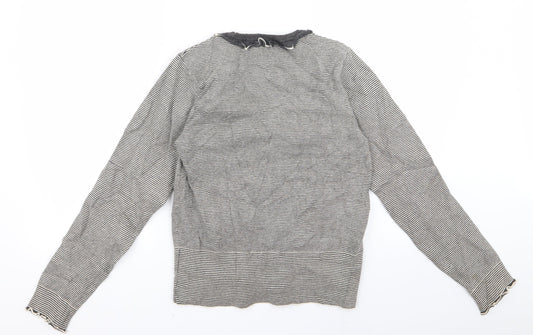 Linear Womens Grey Striped Cardigan Jumper Size M