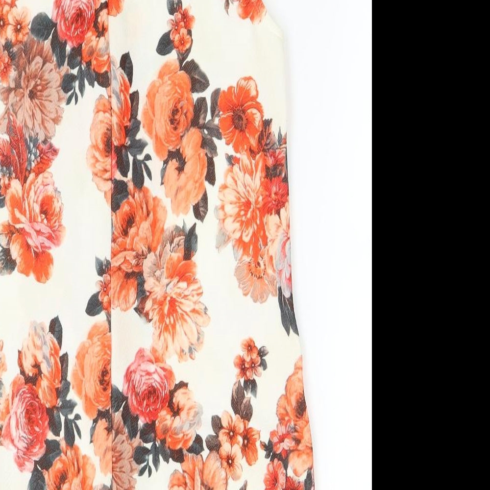 Boohoo Womens White Floral Jacket Coatigan Size 10