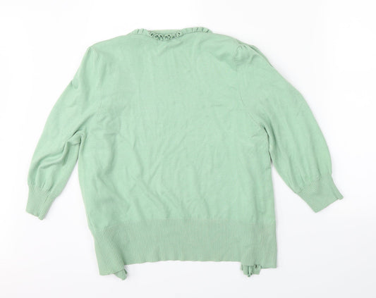 BASSINI Womens Green Knit Basic Button-Up Size 12