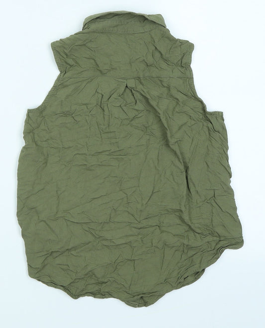 H&M Girls Green Basic Button-Up Size 9-10 Years