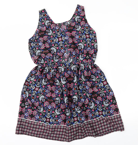 Preworn Womens Black Floral Fit & Flare Size 12