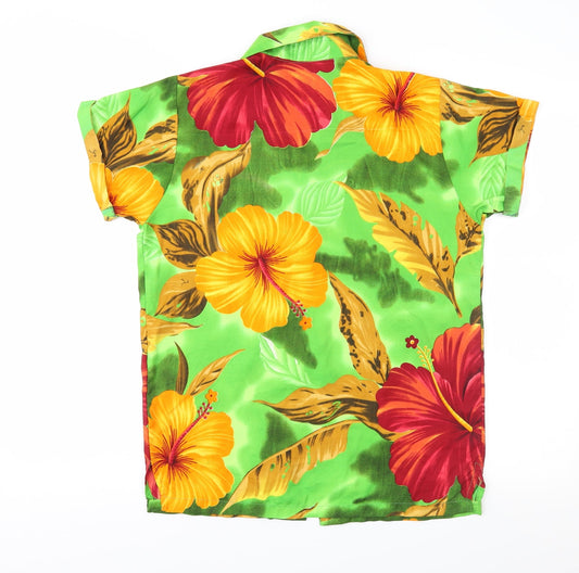 V.H.O Womens Green Floral Basic Button-Up Size XS
