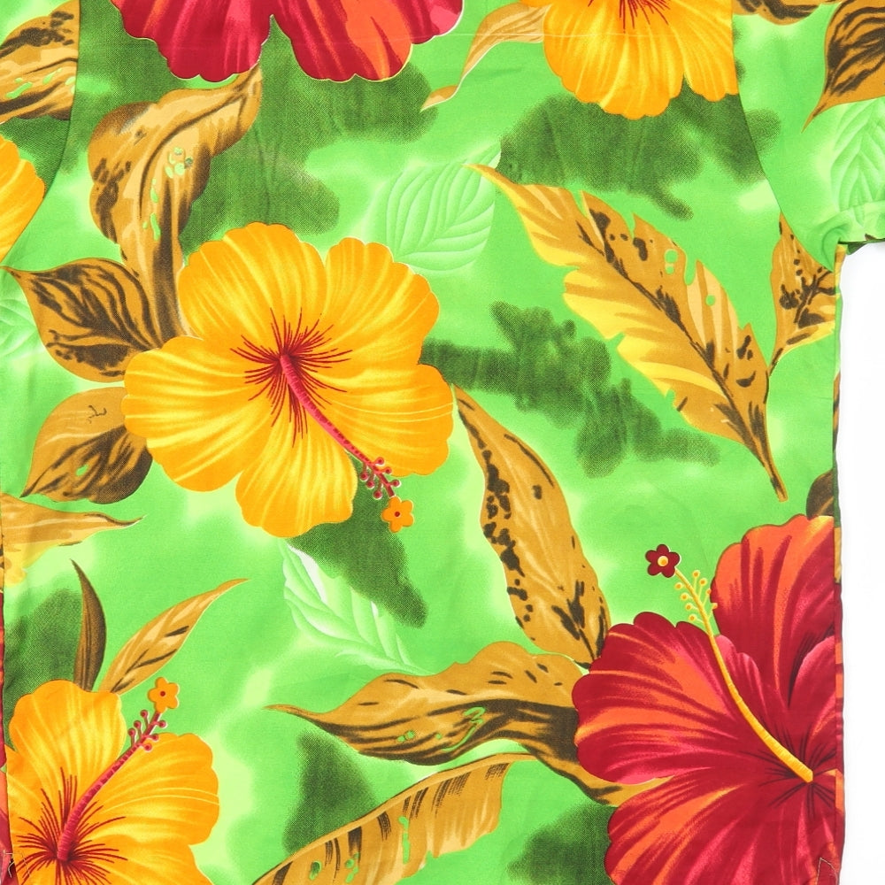V.H.O Womens Green Floral Basic Button-Up Size XS