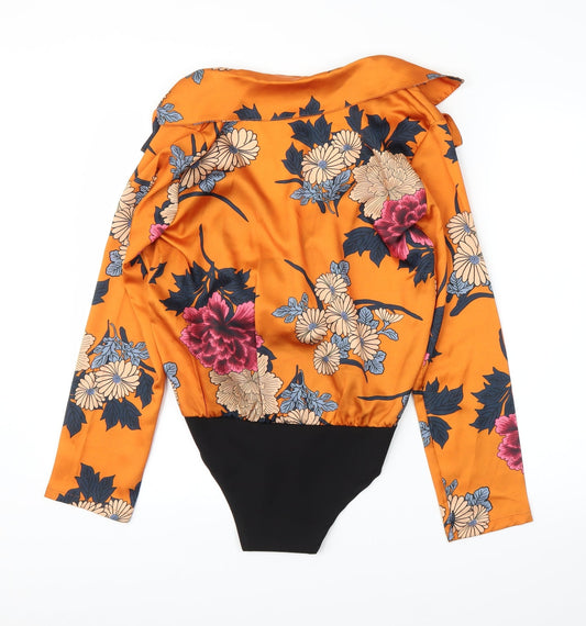 Preworn Womens Orange Floral Leotard One-Piece Size M