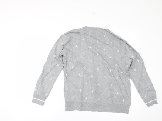 Pull&Bear Womens Grey Geometric Pullover Jumper Size M