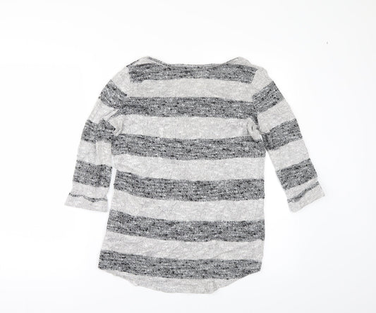 New Look Womens Grey Striped Pullover Jumper Size 8
