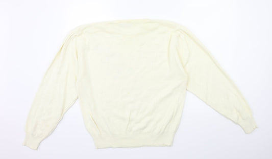 MINT JULEP Womens White Floral Knit Pullover Jumper Size L