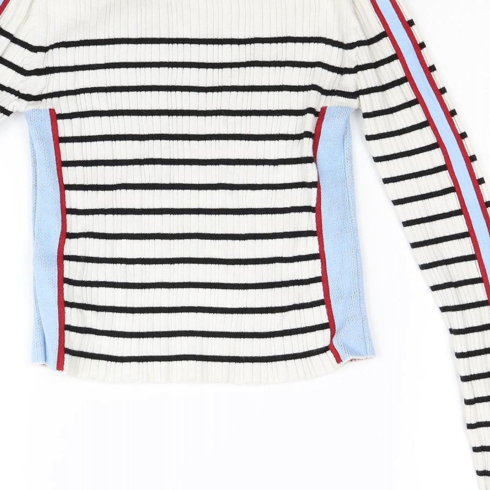 Topshop Womens White Striped Pullover Jumper Size 10