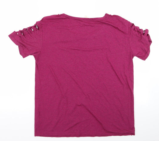 nexr Womens Purple Basic T-Shirt Size 12