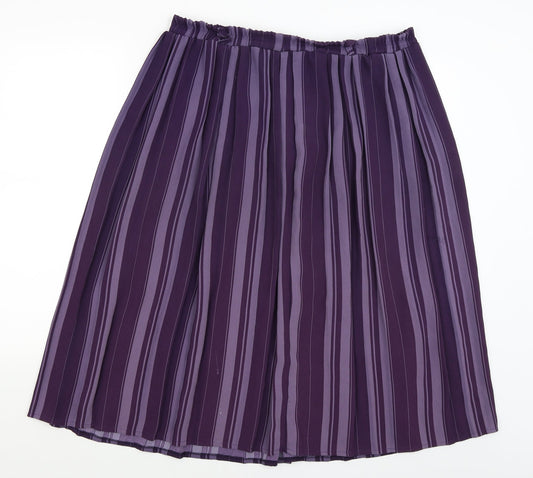 Preworn Womens Purple Striped Pleated Skirt Size L