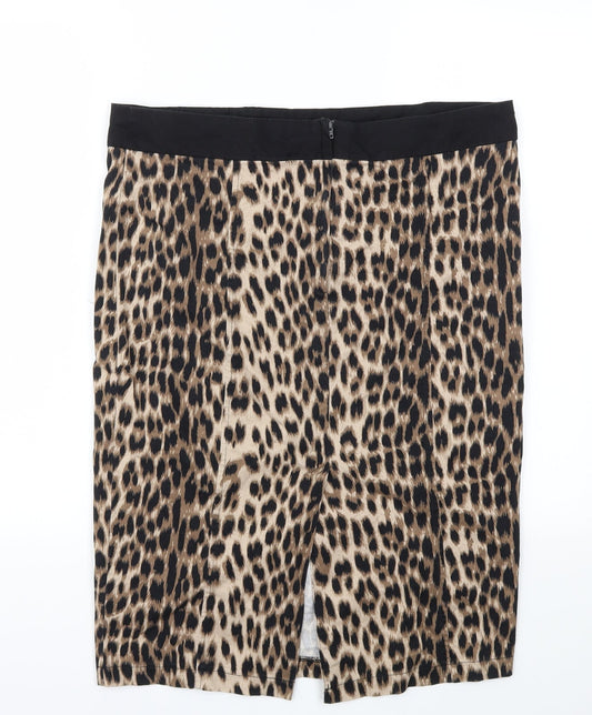 Dorothy Perkins Womens Brown Animal Print A-Line Skirt Size 14