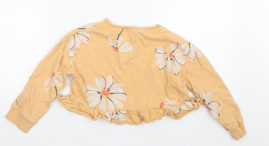 NEXT Girls Yellow Floral Pullover Jumper Size 6 Years - Cropped