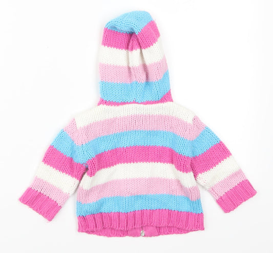 Zeb Girls Pink Striped Full Zip Jumper Size 6-9 Months - Blue
