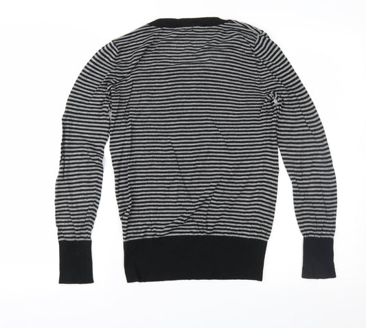Cherry Womens Black Striped Pullover Jumper Size S