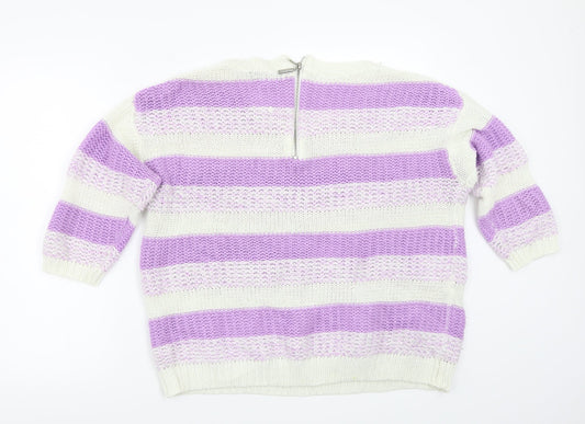 BM Womens Purple Striped Pullover Jumper Size L