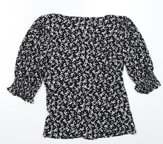 NEXT Womens Black Floral Basic Button-Up Size 10