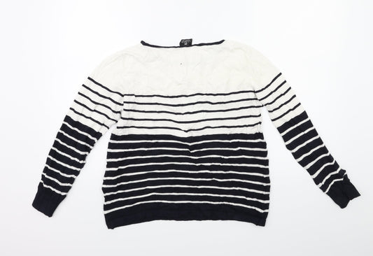 Lebek Womens White Striped Knit Pullover Jumper Size 12