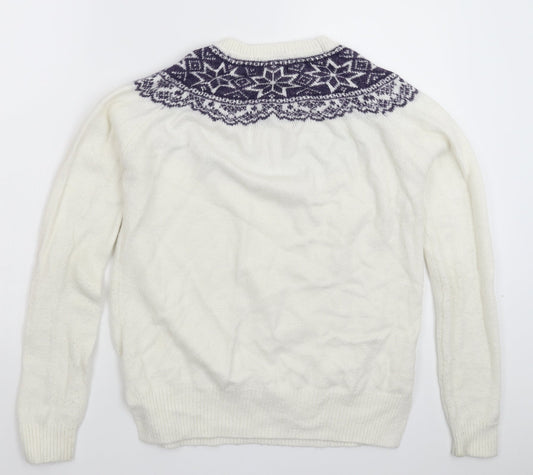 Papaya Womens White Geometric Knit Pullover Jumper Size S