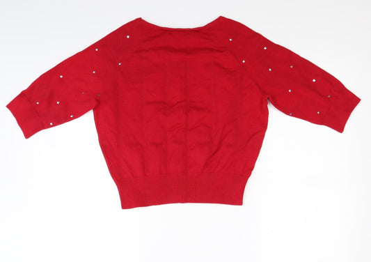 Be Beau Womens Red Knit Pullover Jumper Size S