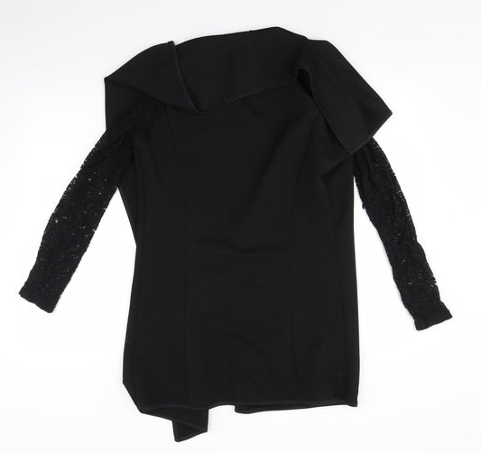 QED London Womens Black Jacket Coatigan Size M - Lace Sleeve