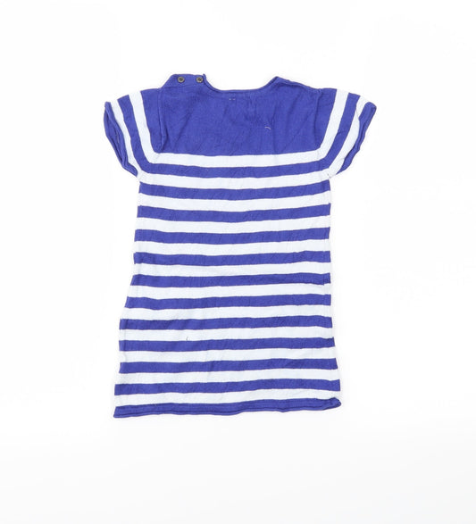 Preworn Girls Blue Striped Tunic Jumper Size 2 Years