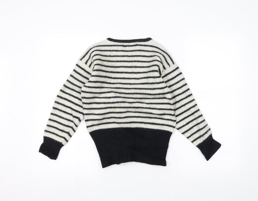 Expressions Womens White Striped Pullover Jumper Size M
