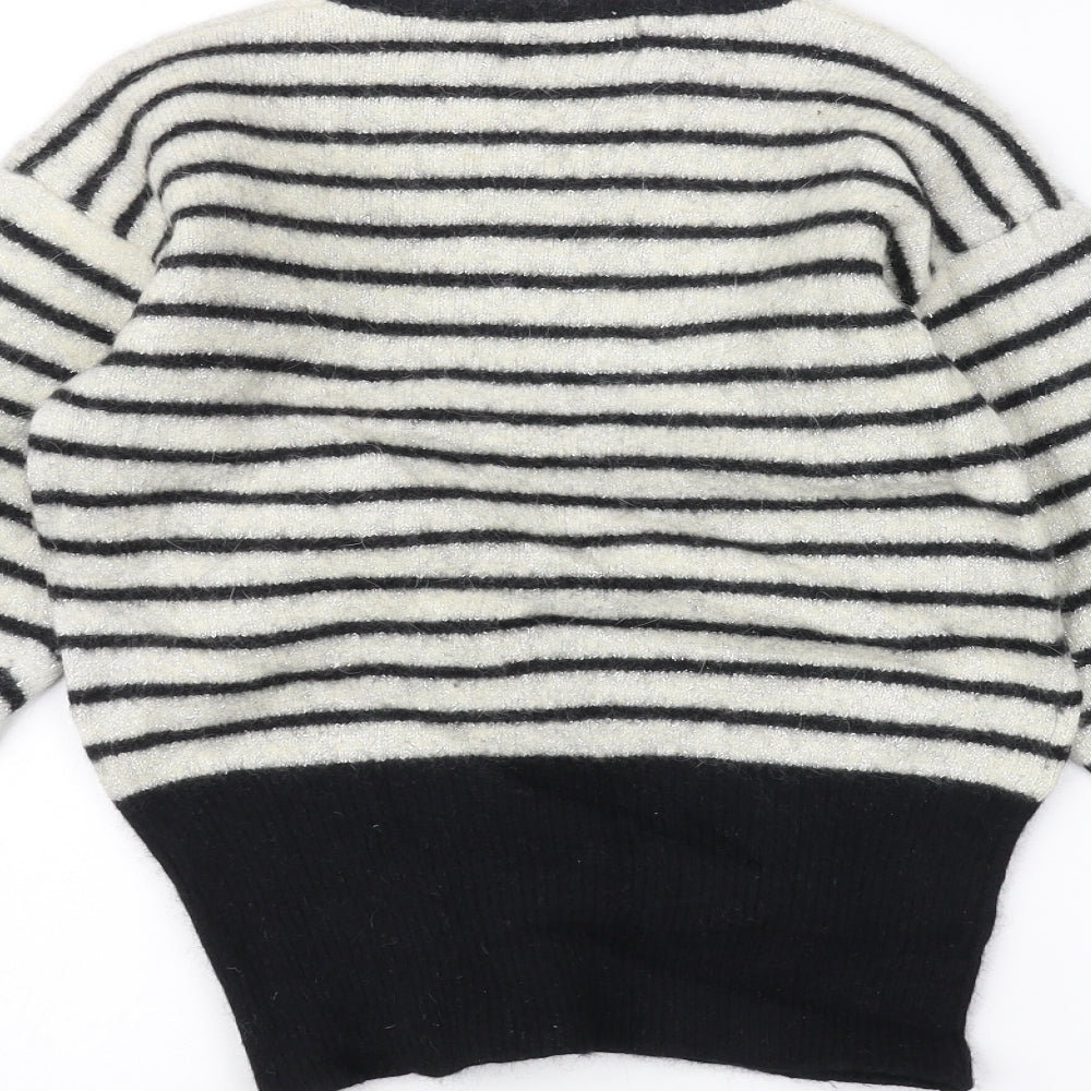 Expressions Womens White Striped Pullover Jumper Size M