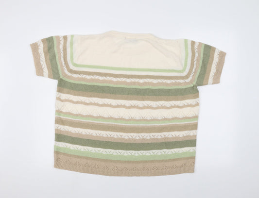 BM Womens White Striped Pullover Jumper Size M