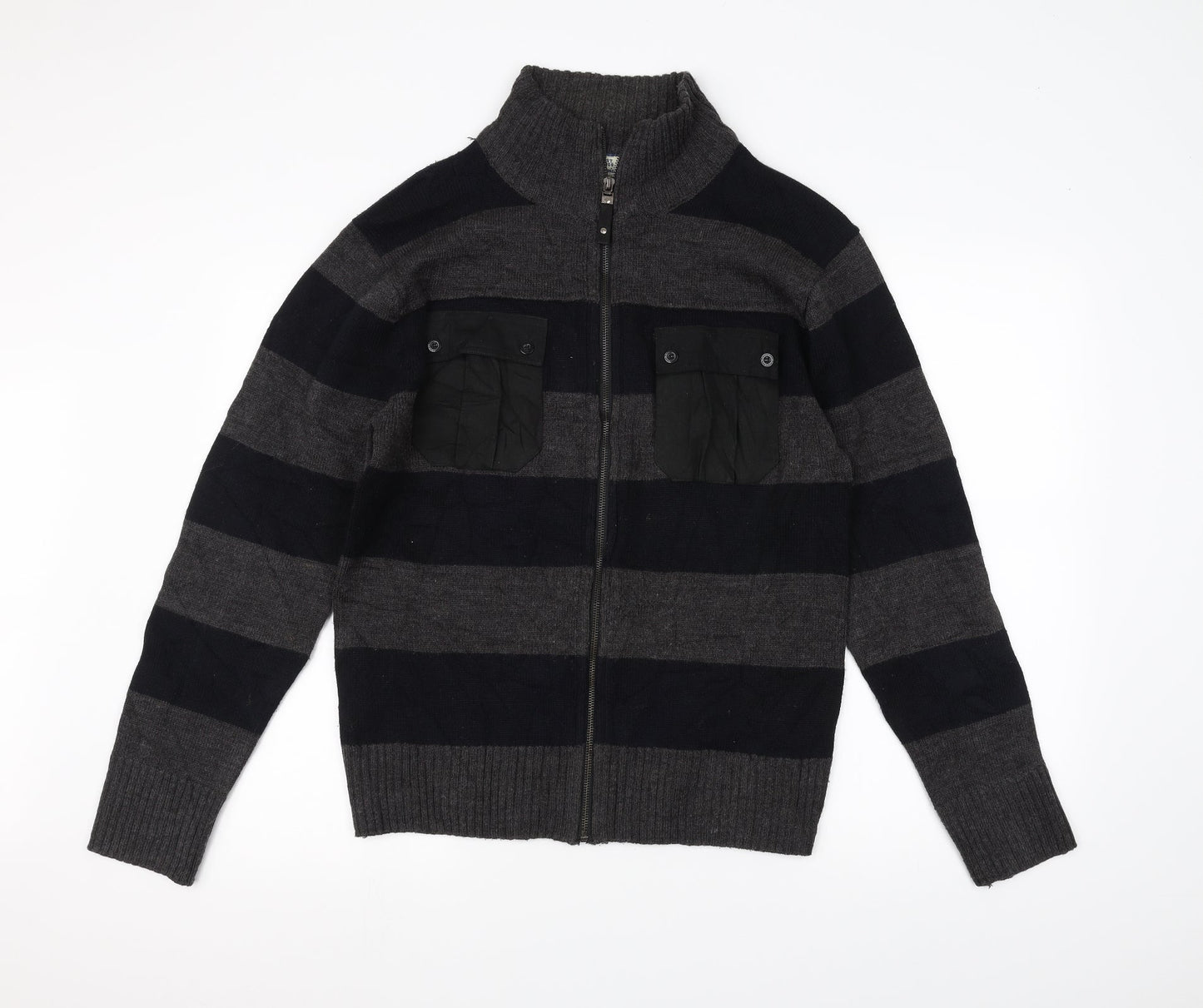 Lee Cooper Mens Grey Striped Full Zip Jumper Size M