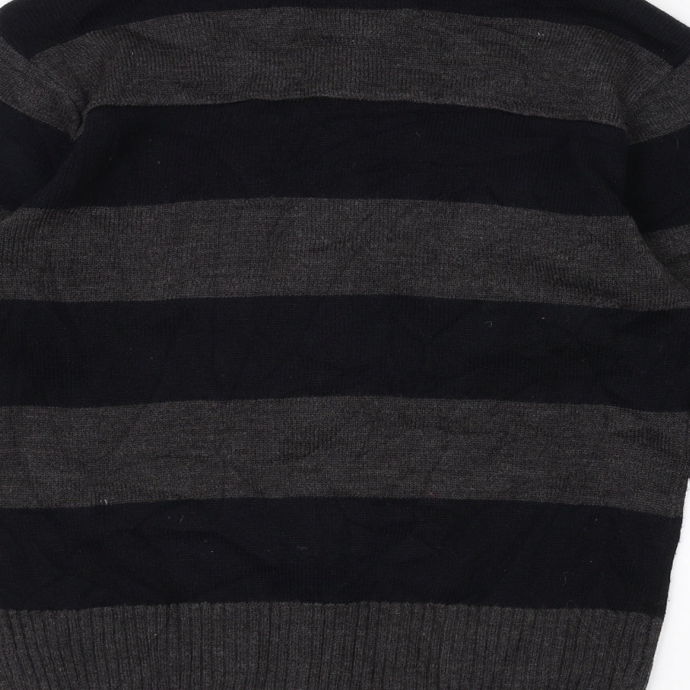Lee Cooper Mens Grey Striped Full Zip Jumper Size M