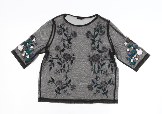 River Island Womens Black Floral Basic T-Shirt Size 10