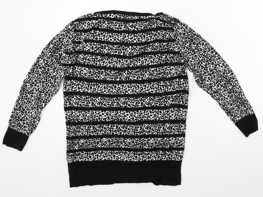 Debehams Womens Black Animal Print Pullover Jumper Size 12